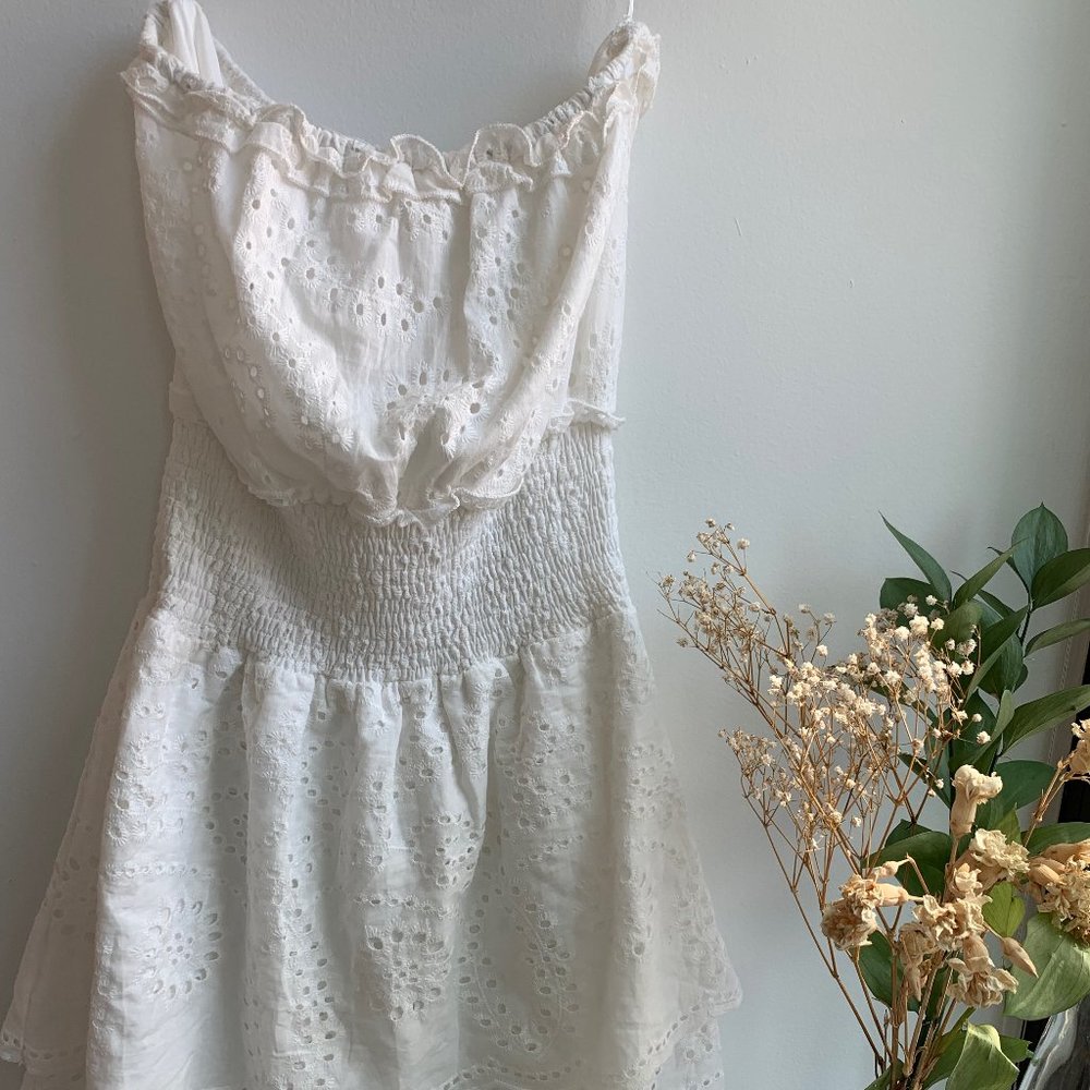 White Eyelet Strapless Dress